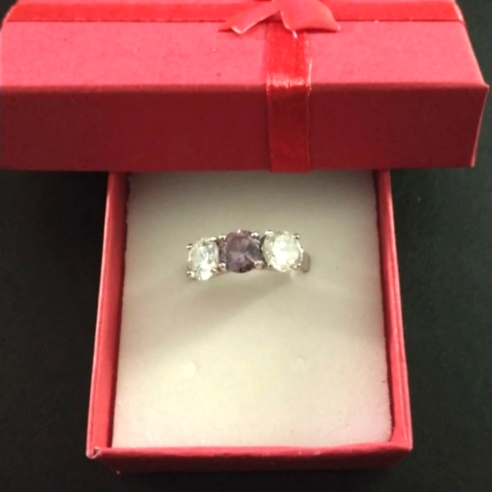 3 Stone Sterling Silver Ring Size 7.75